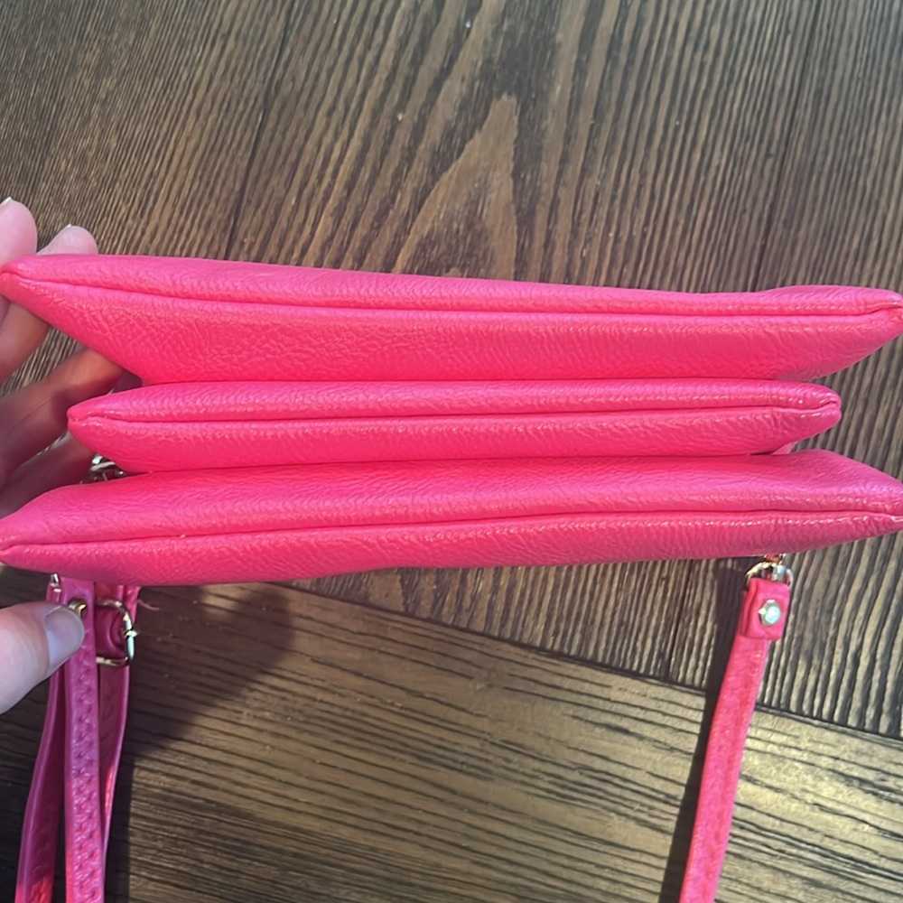 Hot Pink Pebbled Vegan Leather Crossbody Clutch Handbag - Picture 7 of 16